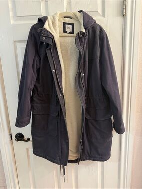 GAP Hooded Parka Jacket in Navy with Sherpa Lining